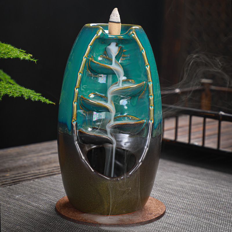 Home Fragrance Incense - Seramik Geri Akışlı Tütsü Brülörü, Mavi